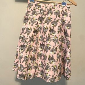 High waisted midi skirt pink bunny pattern
